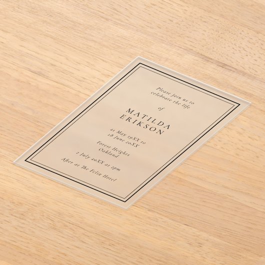 Elegant Funeral | Klassieke viering van leven Acryl Uitnodigingen (Laagn)