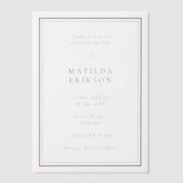 Elegant Funeral | Klassieke viering van leven Vellum Uitnodigingen