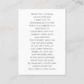 Elegant Funeral Memorial Foto Prayer Kaart Visitekaartje (Achterkant)