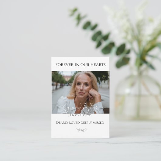Elegant Funeral Memorial Foto Prayer Kaart Visitekaartje (Staand voorkant)