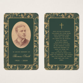 Elegant Funeral Memorial Green Prayer Card Visitekaartje