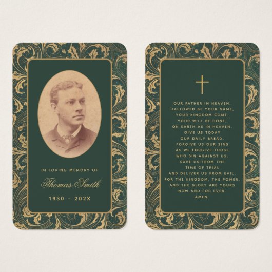  Elegant Funeral Memorial Green Prayer Card Visitekaartje (Voorkant /achterkant)