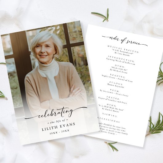 Elegant Funeral Memorial Order Of Service Photo Programmakaart
