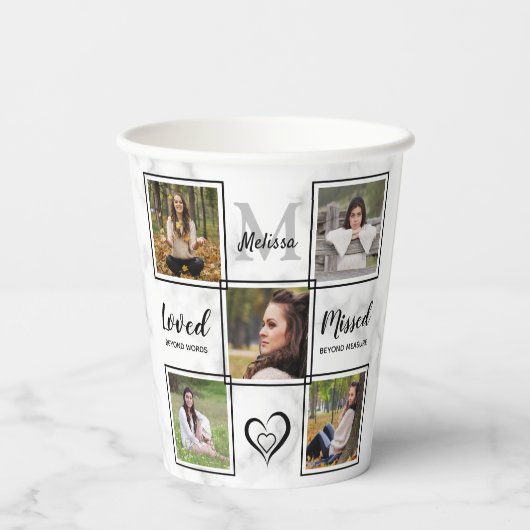 Elegant Funeral Memorial Personaliseert fotocollag Papieren Bekers (Achterkant)