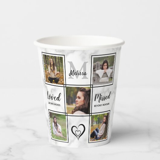 Elegant Funeral Memorial Personaliseert fotocollag Papieren Bekers (Voorkant)