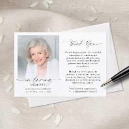 Elegant Funeral Memorial Photo In Loving Memory Bedankkaart
