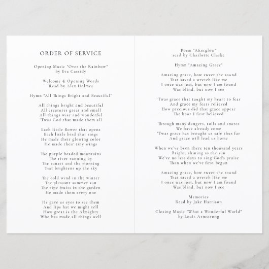 Elegant Funeral Order of Service Memorial Programm (Achterkant)