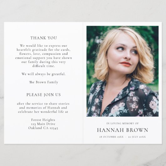 Elegant Funeral Order of Service Memorial Programm (Voorkant)