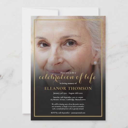 Elegant Funeral Photo Celebration of Life Kaart (Voorkant)