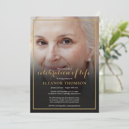 Elegant Funeral Photo Celebration of Life Kaart (Staand voorkant)