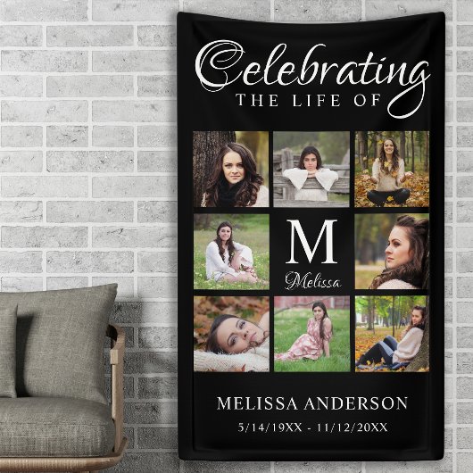 Elegant Funeral Photo Collage Celebration of Life Spandoek