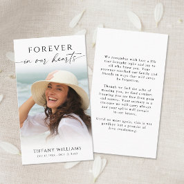 Elegant Funeral Photo Forever Hearts Prayer Card Visitekaartje