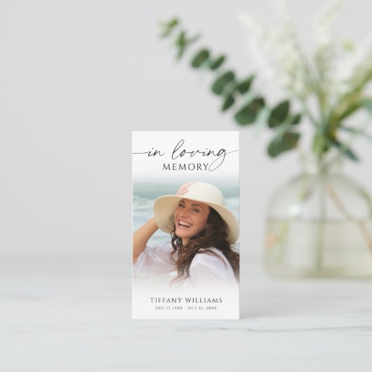 Elegant Funeral Photo In Loving Memory Prayer Card Visitekaartje (Staand voorkant)