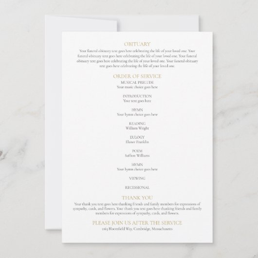 Elegant Funeral Photo Order of Service Programme (Achterkant)