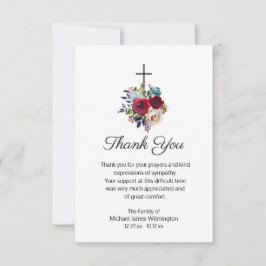 Elegant Funeral Religious Cross Floral Hartelijk d Bedankkaart