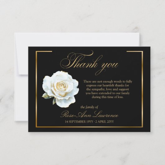 Elegant Funeral White Rose Gold Frame Bedankkaart (Voorkant)