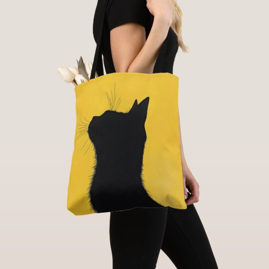 Elegant Funny Black cat in Yellow Baground Tote Bag (Dichtbij)
