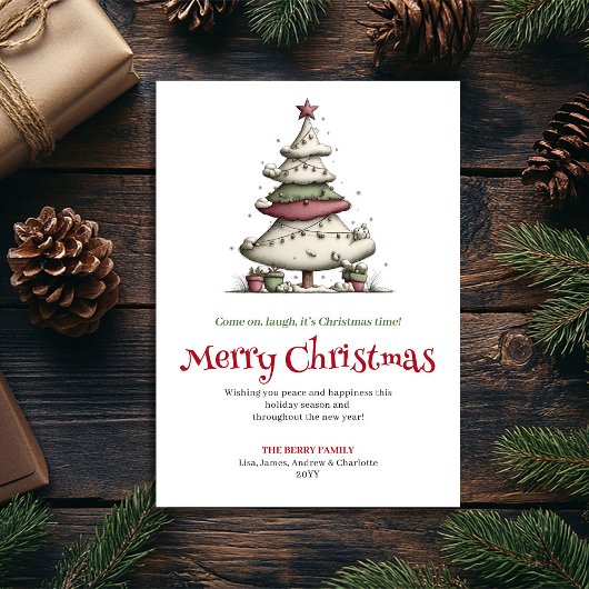 Elegant Funny Christmas Tree Hand Drawn Design Feestdagenkaart