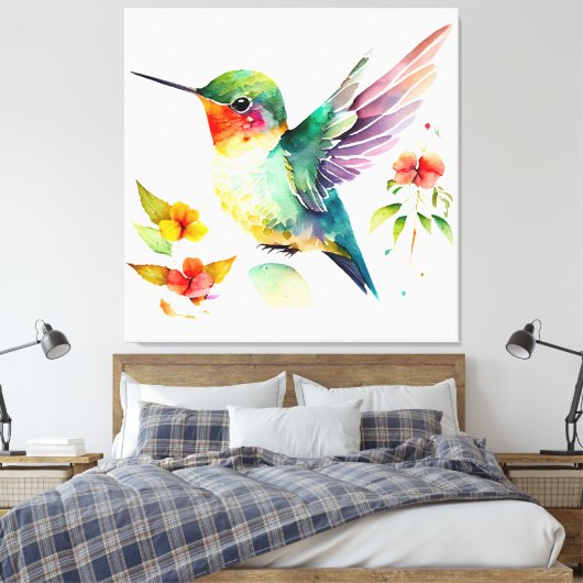 Elegant Funny Cute Hummingbird for Bird Lovers on Canvas Afdruk (Insitu (Slaapkamer))