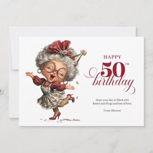 Elegant Funny Lady 50th Birthday Humor Greeting Kaart (Voorkant)