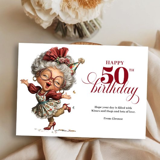 Elegant Funny Lady 50th Birthday Humor Greeting   Kaart
