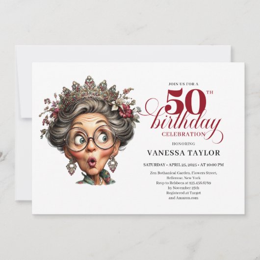 Elegant Funny Lady 50th Birthday Humor Party  Kaart (Voorkant)