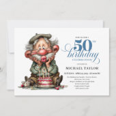 Elegant Funny Man 50th Birthday Humor Cartoon Kaart (Voorkant)