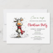 Elegant funny reindeer Christmas party invitation Kaart (Voorkant)