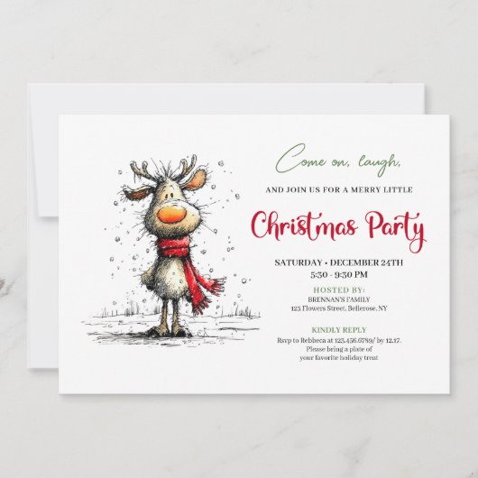 Elegant funny reindeer Christmas party invitation Kaart (Voorkant)