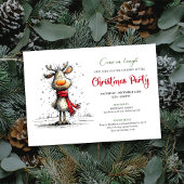 Elegant funny reindeer Christmas party invitation Kaart