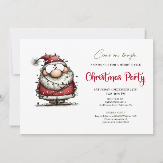 Elegant Funny Santa Claus Holiday Party Invitation Kaart (Voorkant)
