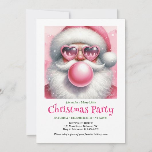 Elegant Funny Santa Heart Glasses Christmas Invite Kaart (Voorkant)