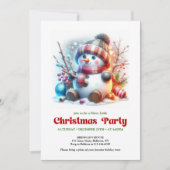 Elegant funny snowman holiday invite red green kaart (Voorkant)