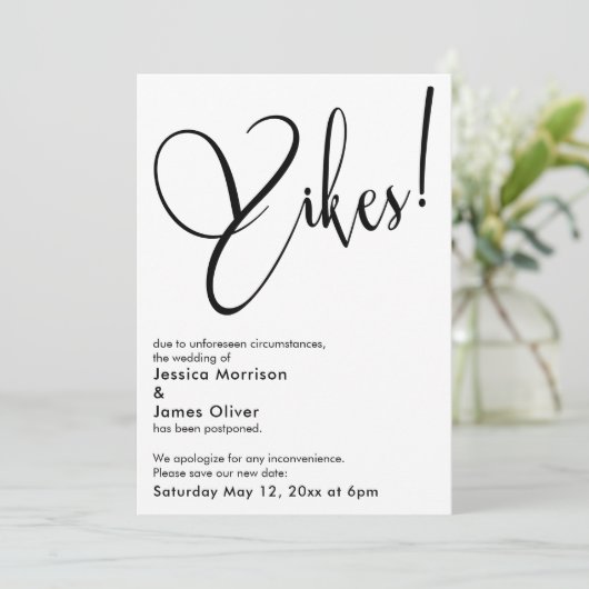 Elegant Funny "Yikes" Uitgesteld Bruiloft Kaart (Staand voorkant)