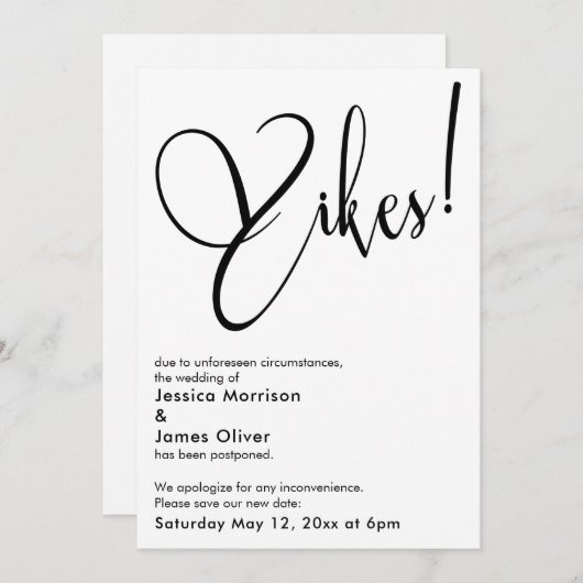 Elegant Funny "Yikes" Uitgesteld Bruiloft Kaart (Voorkant / Achterkant)