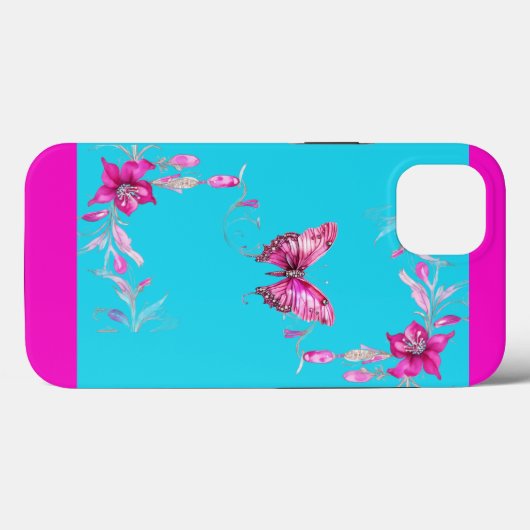  Elegant Fuschia Butterfly iPhone 13 Hoesje (Achterkant (horizontaal))