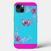  Elegant Fuschia Butterfly iPhone 13 Hoesje (Achterkant)