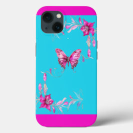  Elegant Fuschia Butterfly iPhone 13 Hoesje