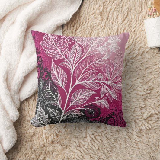 Elegant Fuschia, wit, grijs en zwart kanteffect Kussen (Deken)