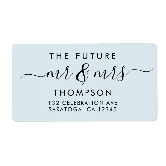 Elegant Future MR and MRS Script Modern Light Blue Etiket (Voorkant)
