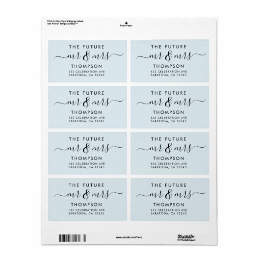 Elegant Future MR and MRS Script Modern Light Blue Etiket (Full Sheet)