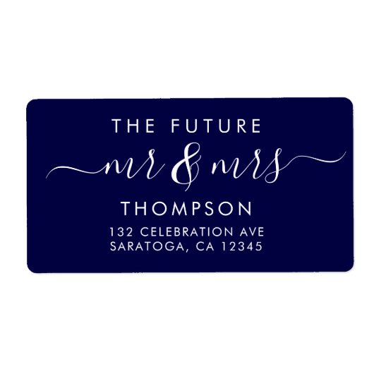 Elegant Future MR en MRS Modern Navy Blue Etiket (Voorkant)