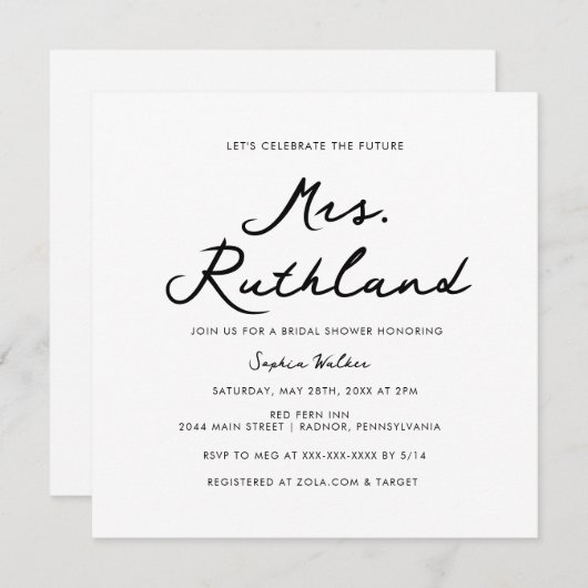 Elegant Future Mrs Black & White Vrijgezellenfeest Kaart (Voorkant / Achterkant)