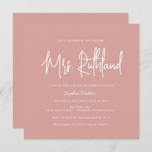 Elegant Future Mrs Pink Bridal Shower Uitnodiging (Voorkant / Achterkant)