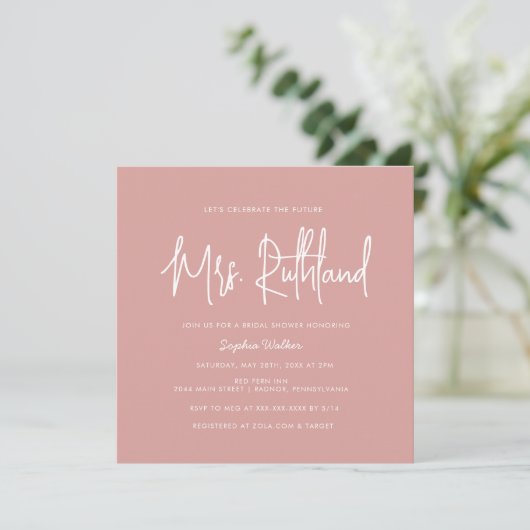 Elegant Future Mrs Pink Bridal Shower Uitnodiging (Staand voorkant)