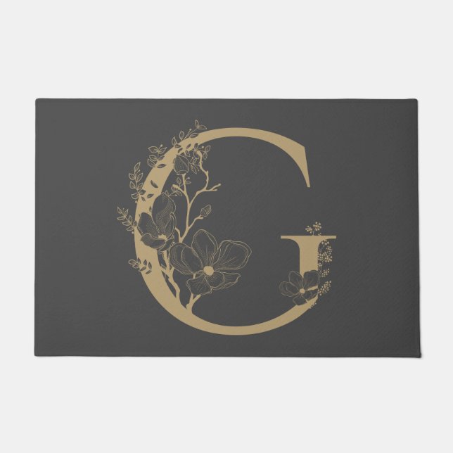 Elegant G Boho Floral Monogram Initiaal Goud Goud Deurmat (Voorkant)