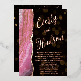 Elegant Galaxy Agate Geode Pink & Gold Wedding for Folie Uitnodiging