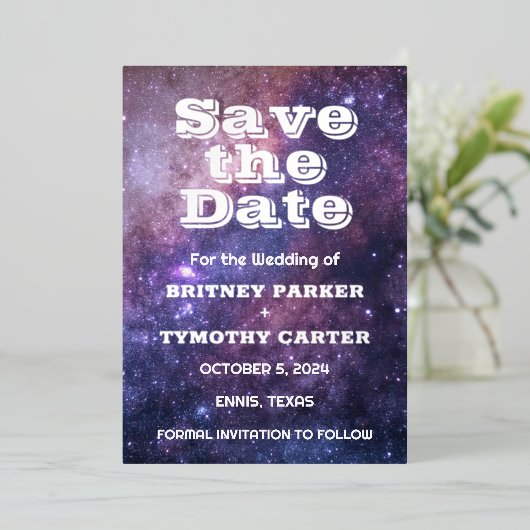 Elegant Galaxy Celestial QR Code Constellation Folie Uitnodiging (Staand Voorkant)