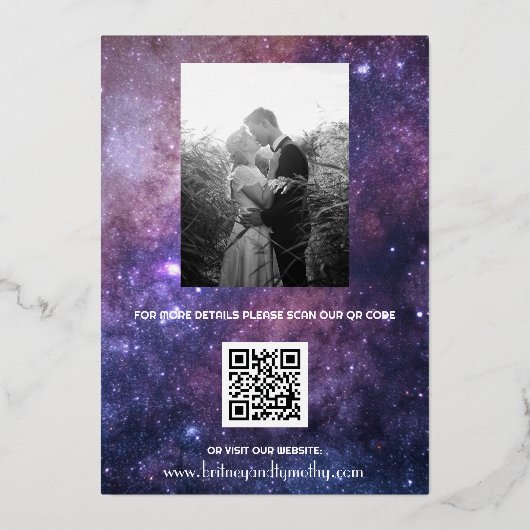 Elegant Galaxy Celestial QR Code Constellation Folie Uitnodiging (Achterkant)