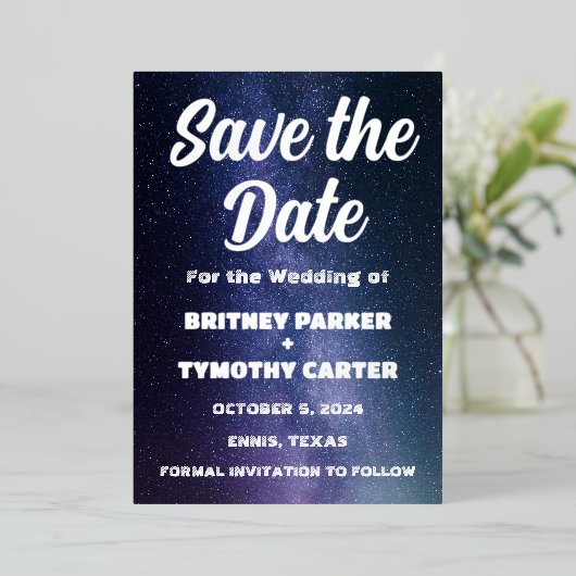 Elegant Galaxy Celestial QR Code Constellation Folie Uitnodiging (Staand Voorkant)